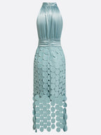 Posy | Vestido Midi Halter Cetim com Apliques