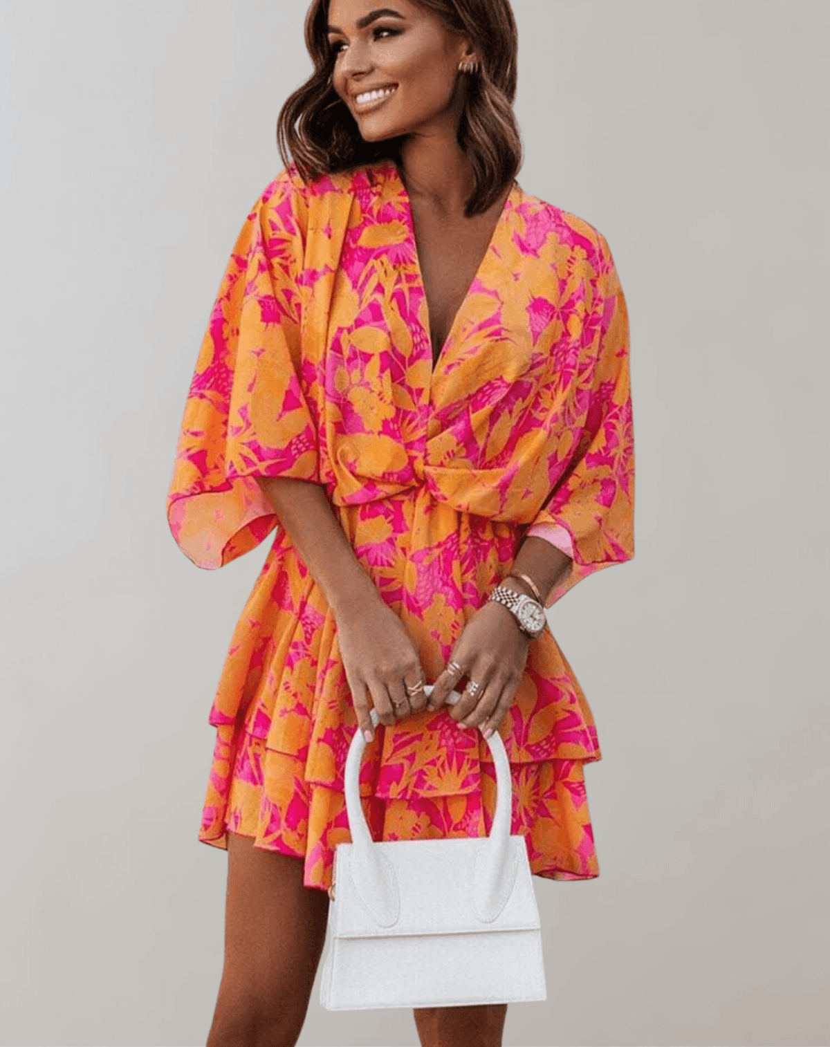 Anouk | Vestido Feminino Midi Decote V Manga Morcego