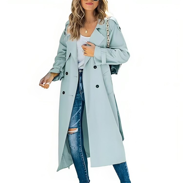 Ivy | Mulher Trench Coat Cinto Removível Gola Lapela