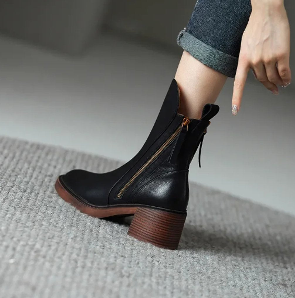Cora | Mulher Couro Bota Ankle Salto Bloco