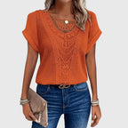 Nova | Blusa Feminina Meia Malha Rendada Decote Redondo