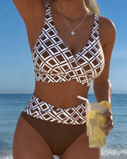 Bikini Feminino Xadrez Sem Aro Calcinha Alta