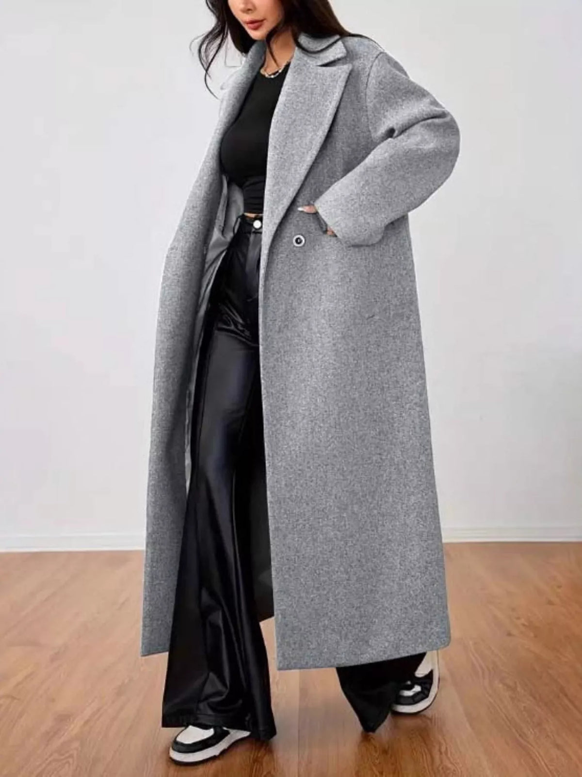 Dione | Mulher Casaco Longo Oversized Gola Lapela