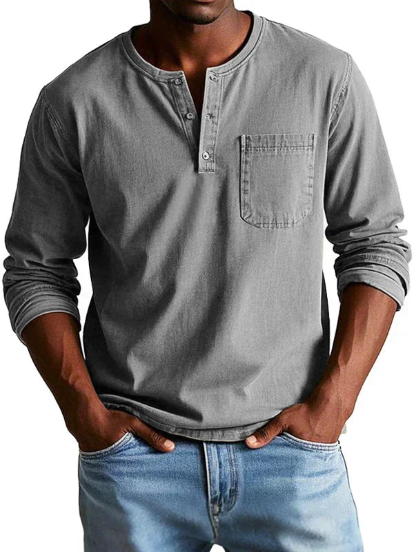 Homem Camisa Henley Manga Longa Relaxada