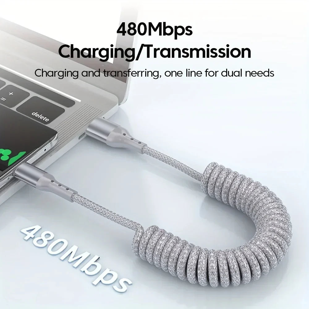 Cabo USB-C 100W | Carregamento Rápido, Design Mola | Soraya