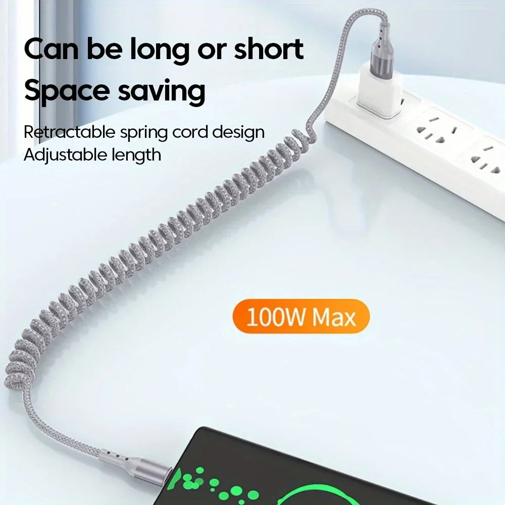 Cabo USB-C 100W | Carregamento Rápido, Design Mola | Soraya