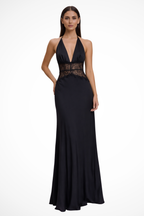 Nova | Vestido Maxi Mulher Halter Costas Nuas Renda