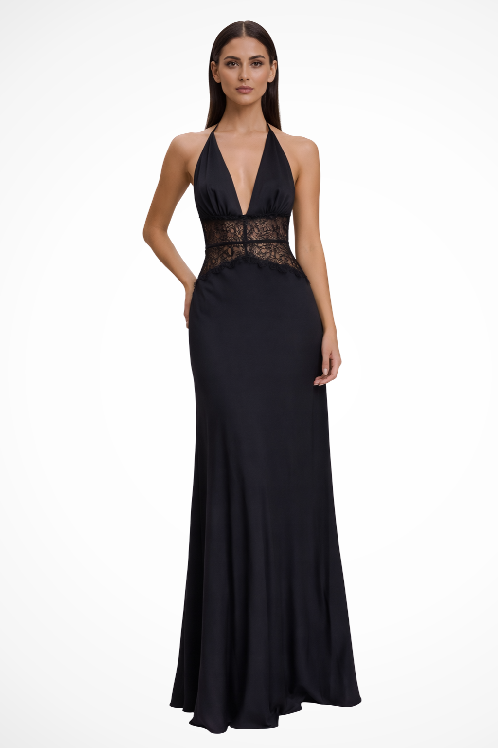 Nova | Vestido Maxi Mulher Halter Costas Nuas Renda
