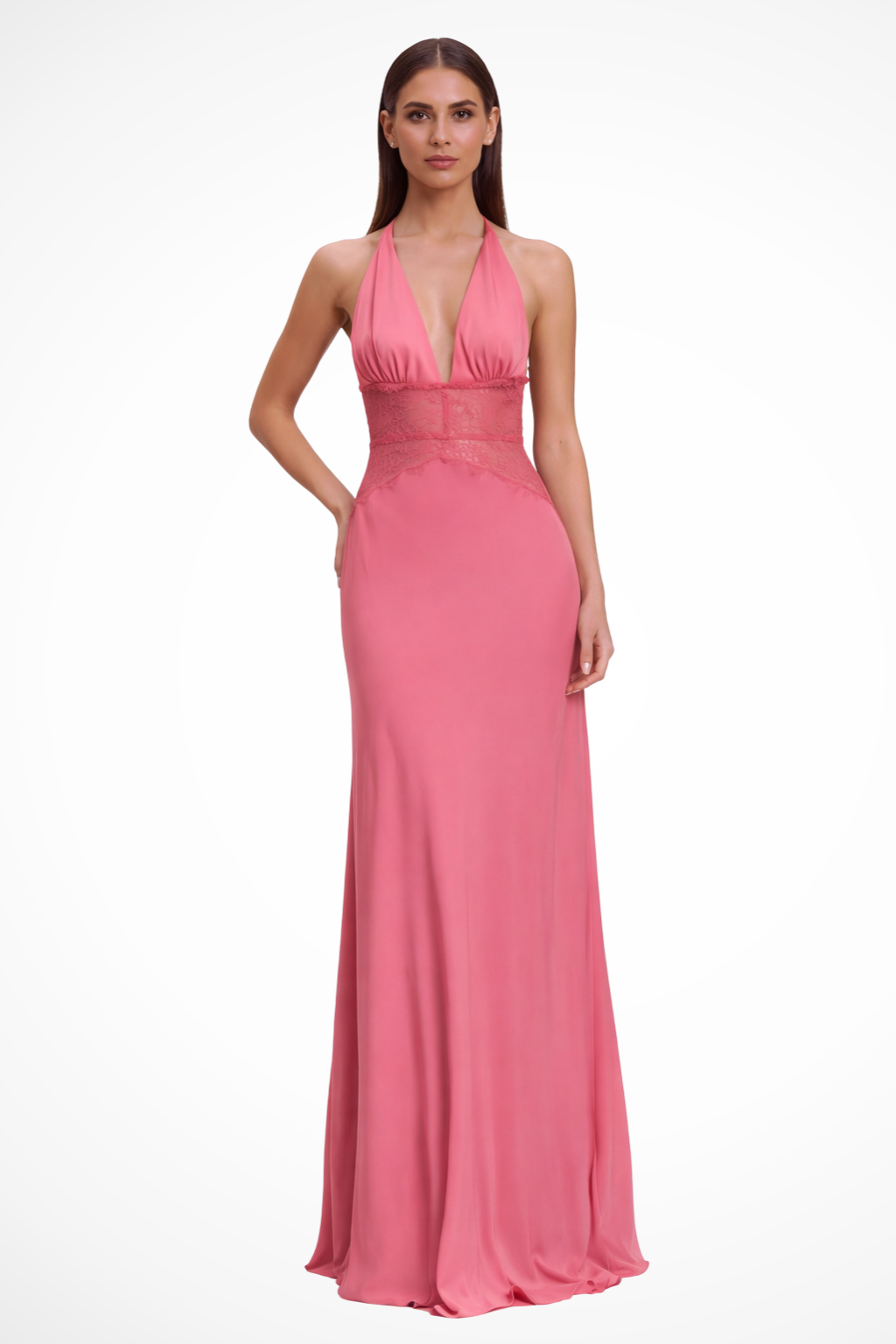Nova | Vestido Maxi Mulher Halter Costas Nuas Renda