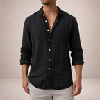 Camisa de Linho Homem | Ajuste Regular, Gola Aberta