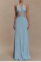 Nova | Vestido Maxi Mulher Halter Costas Nuas Renda