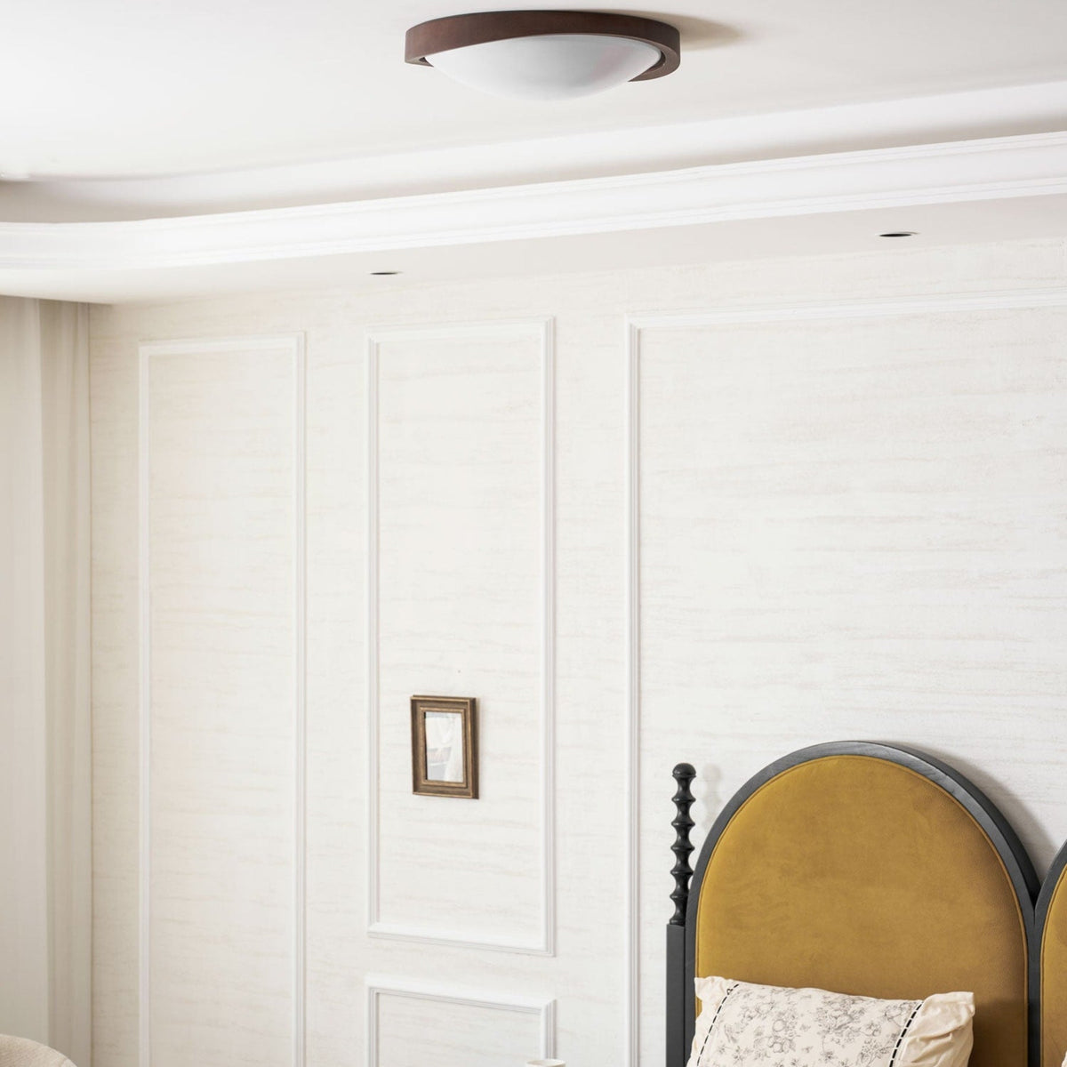 Veda | Candeeiro de Teto Flush | Efeito Madeira, Luz Tri-Cor | Tecido Moderno