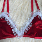 Wren | Conjunto Lingerie Veludo Natal Renda Tanga