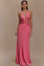 Nova | Vestido Maxi Mulher Halter Costas Nuas Renda