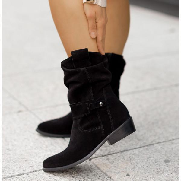 Ondine | Botins Slouch Femininos Bico Redondo com Dobra