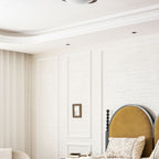 Veda | Candeeiro de Teto Flush | Efeito Madeira, Luz Tri-Cor | Tecido Moderno