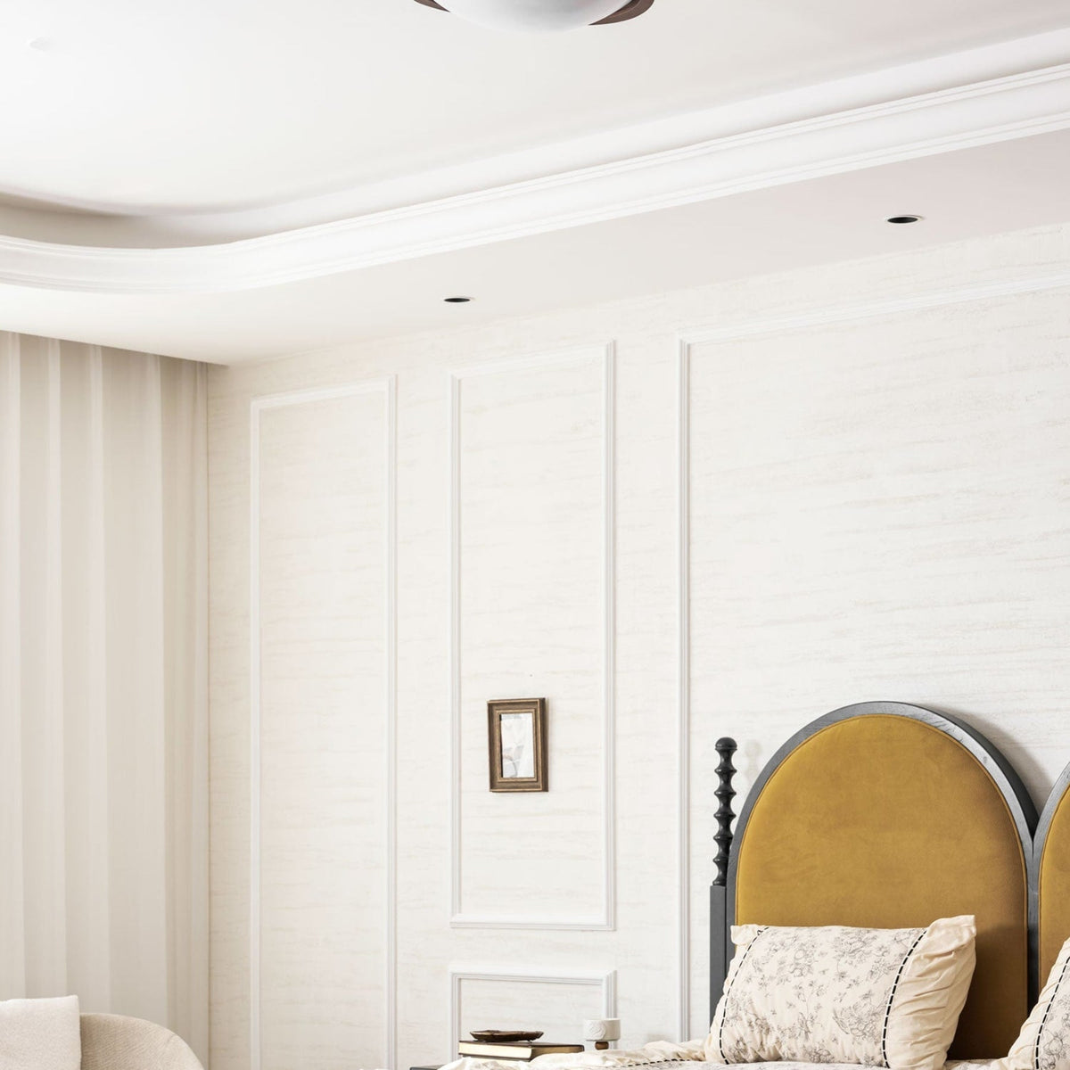 Veda | Candeeiro de Teto Flush | Efeito Madeira, Luz Tri-Cor | Tecido Moderno