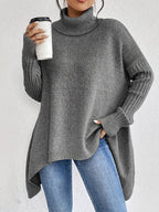 Mulher Camisola Tricot Gola Alta Assimétrica