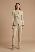 Ondine | Mulher 2 Peças Conjunto Blazer Gola Xale Calça Reta