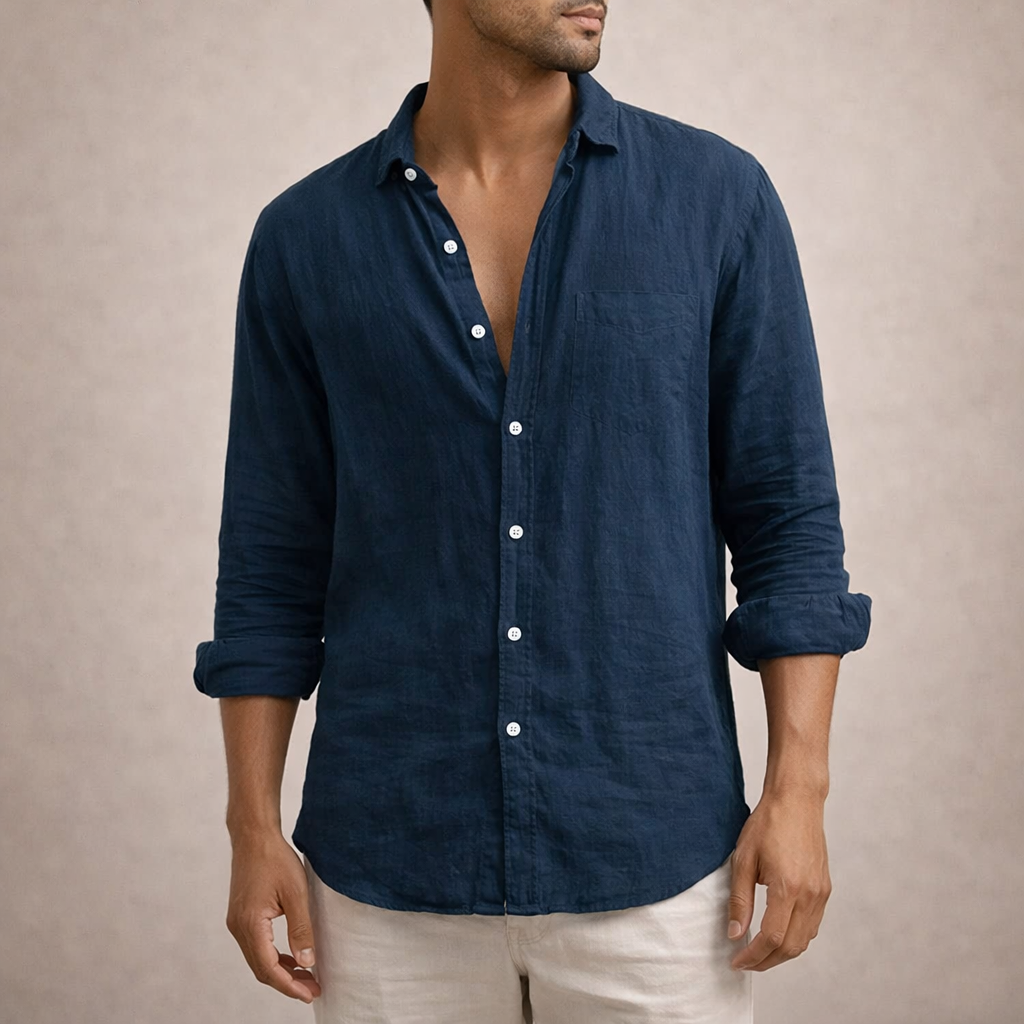 Luna | Homem Camisa de Linho Casual Manga Longa