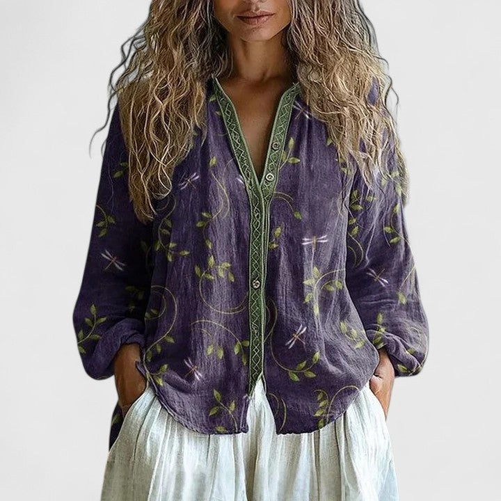 Linnea | Blusa Feminina Estampa Folhas Retro