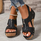 Sandálias Retro Anabela | Mulher | Preto, Bege, Marrom