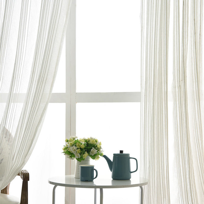 Sabine | Cortinas Transparentes Brancas | Voile Leve, Riscas, Sala | 100% Poliéster