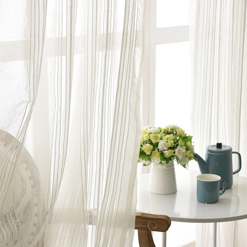 Sabine | Cortinas Transparentes Brancas | Voile Leve, Riscas, Sala | 100% Poliéster