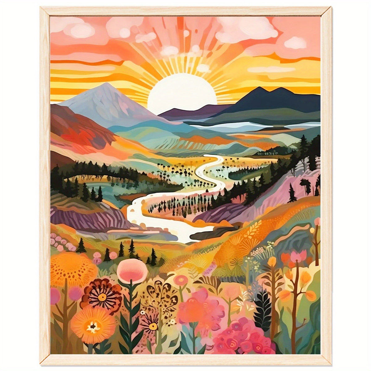 Ottoline | Pintura por Números Adultos | Paisagem Montanha ao Pôr do Sol | 40x50cm DIY