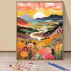 Ottoline | Pintura por Números Adultos | Paisagem Montanha ao Pôr do Sol | 40x50cm DIY