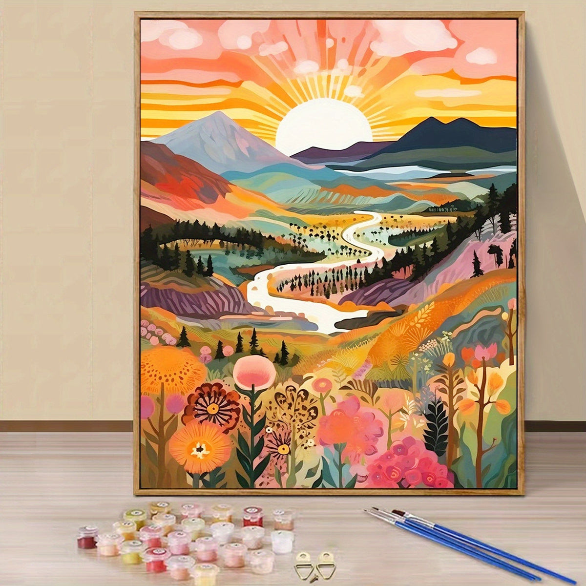 Ottoline | Pintura por Números Adultos | Paisagem Montanha ao Pôr do Sol | 40x50cm DIY
