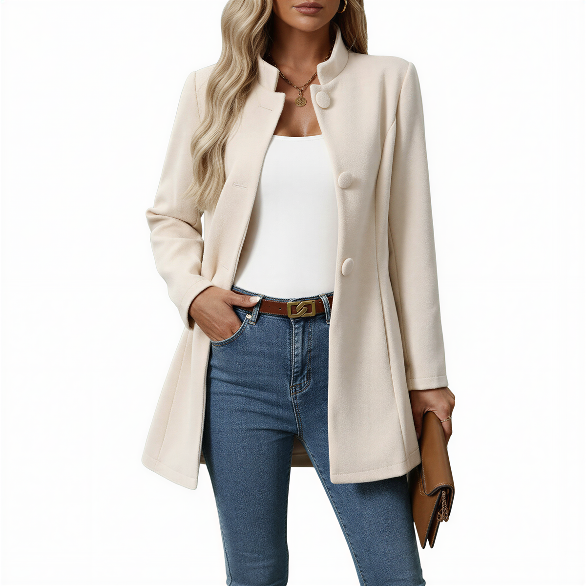 Wren | Casaco Feminino A-Line Gola Alta Botões