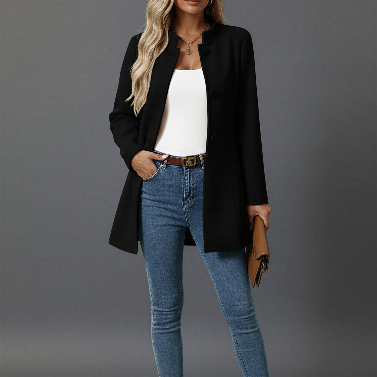 Wren | Casaco Feminino A-Line Gola Alta Botões