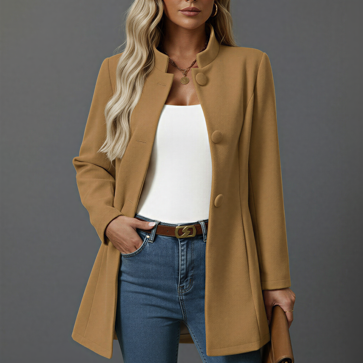 Wren | Casaco Feminino A-Line Gola Alta Botões