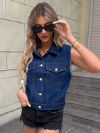 Maren | Mulher Colete Jeans com Bolsos Abas
