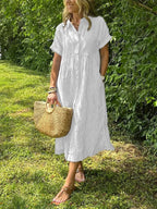 Greta | Vestido Longo Feminino Maxi Botões Frontais