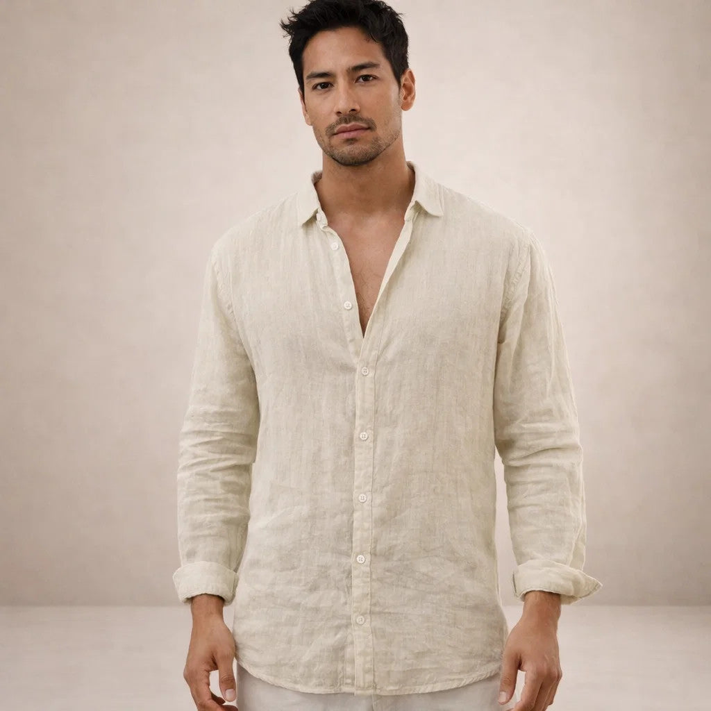 Luna | Homem Camisa de Linho Casual Manga Longa