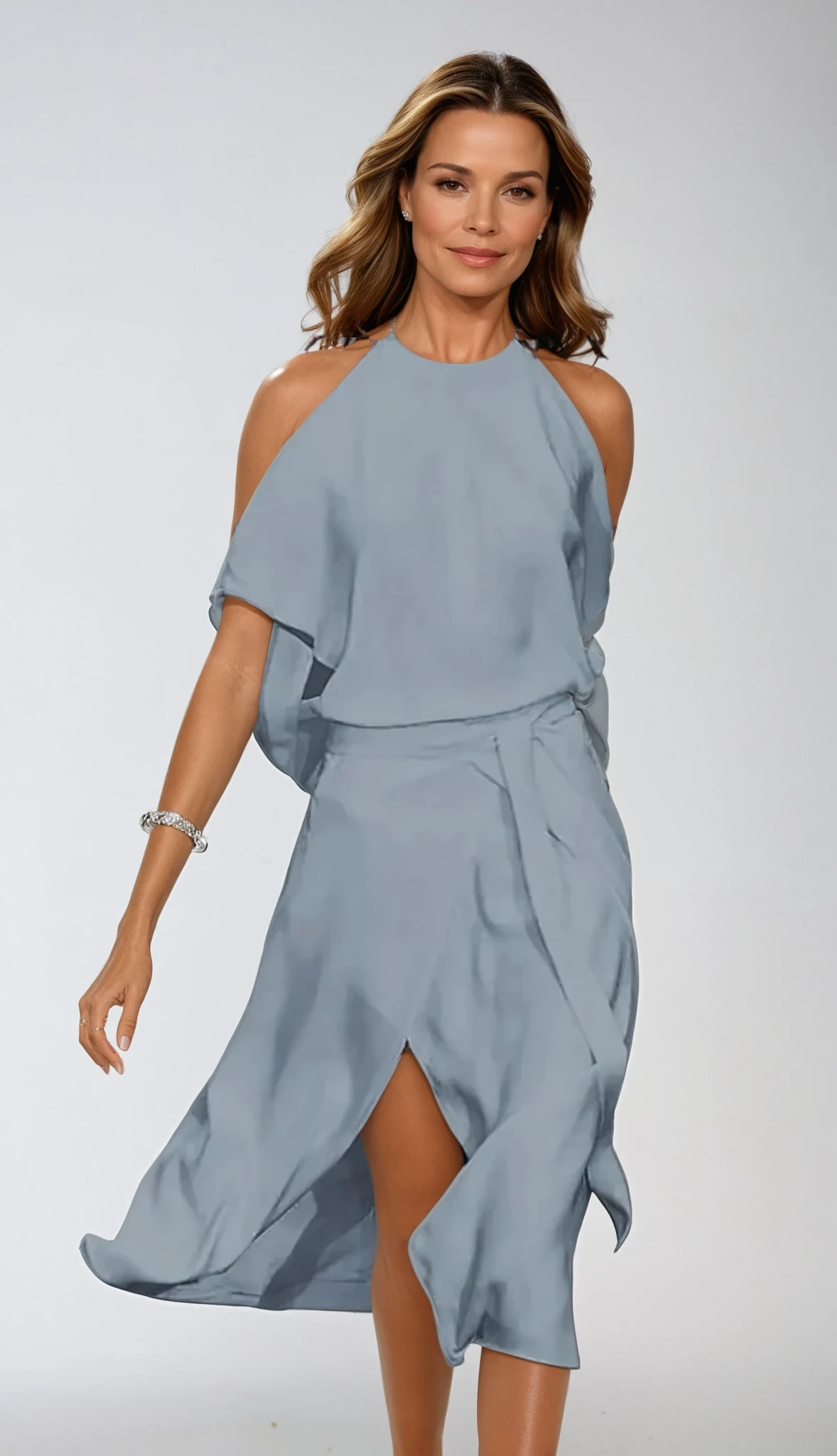 Yvaine | Vestido Midi Ombros à Mostra Orla Assimétrica