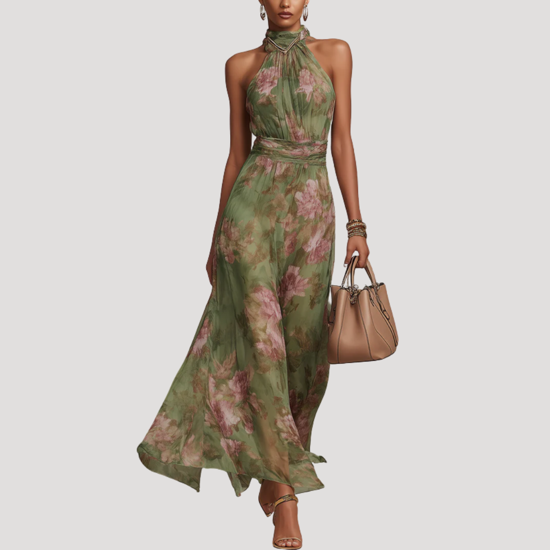Vestido Maxi Floral Halter Mulher