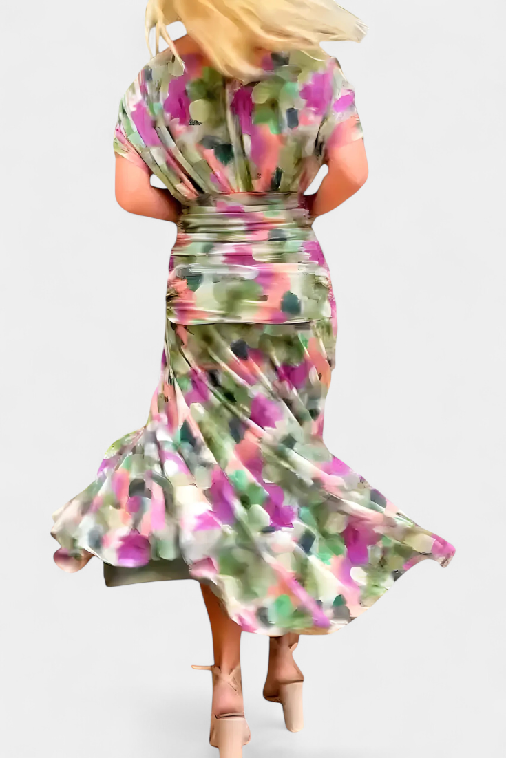 Selene | Vestido Floral Feminino Decote V Saia Longa