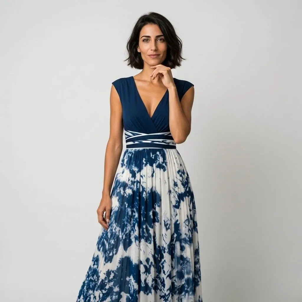Vestido Midi Evasé Mulher | Decote Cruzado | Azul