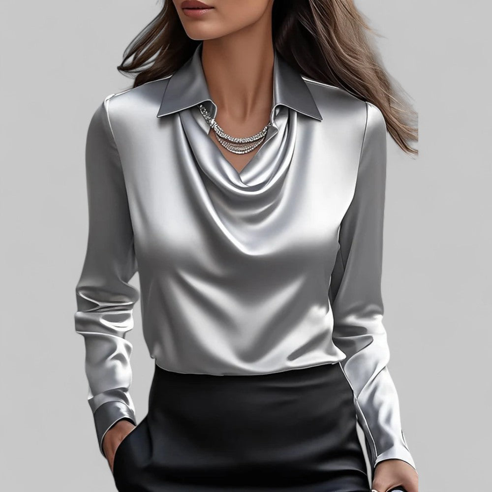 Mulher Blusa Cetim Gola Xale
