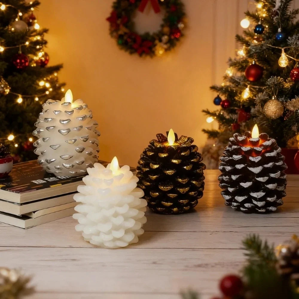 Wenna | Velas LED Decorativas | Design de Pinha, Efeito Chama Realista | Set de 2