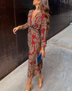 Valentina | Vestido Feminino Maxi Boho Decote V Estampado