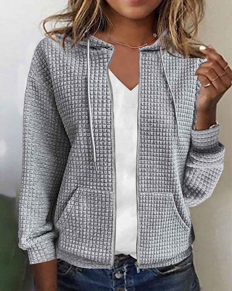 Vianne | Mulher Hoodie Texturizado com Fecho de Correr