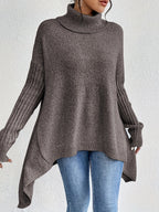 Mulher Camisola Tricot Gola Alta Assimétrica