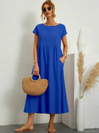 Embla | Vestido Longo Feminino Casual com Bolsos Mangas Curtas