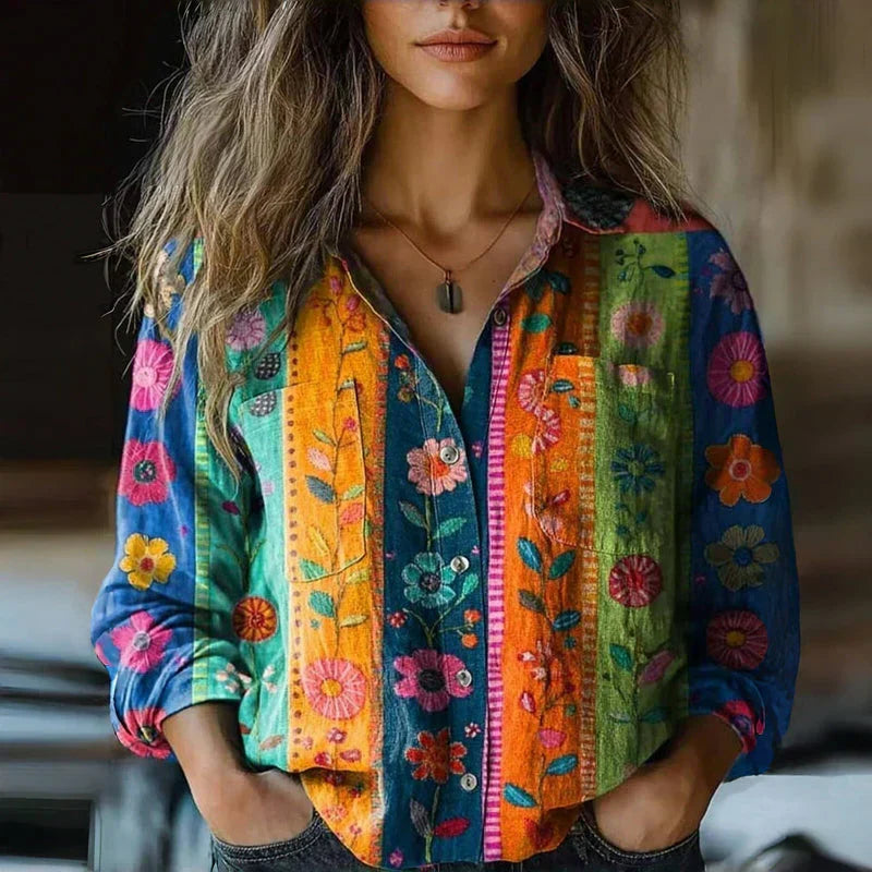 Calla | Blusa Feminina Algodão Estampa Vintage Manga Longa