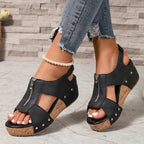 Sandálias Retro Anabela | Mulher | Preto, Bege, Marrom
