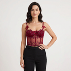 Ottoline | Mulher Top Corset Bordado Floral com Renda
